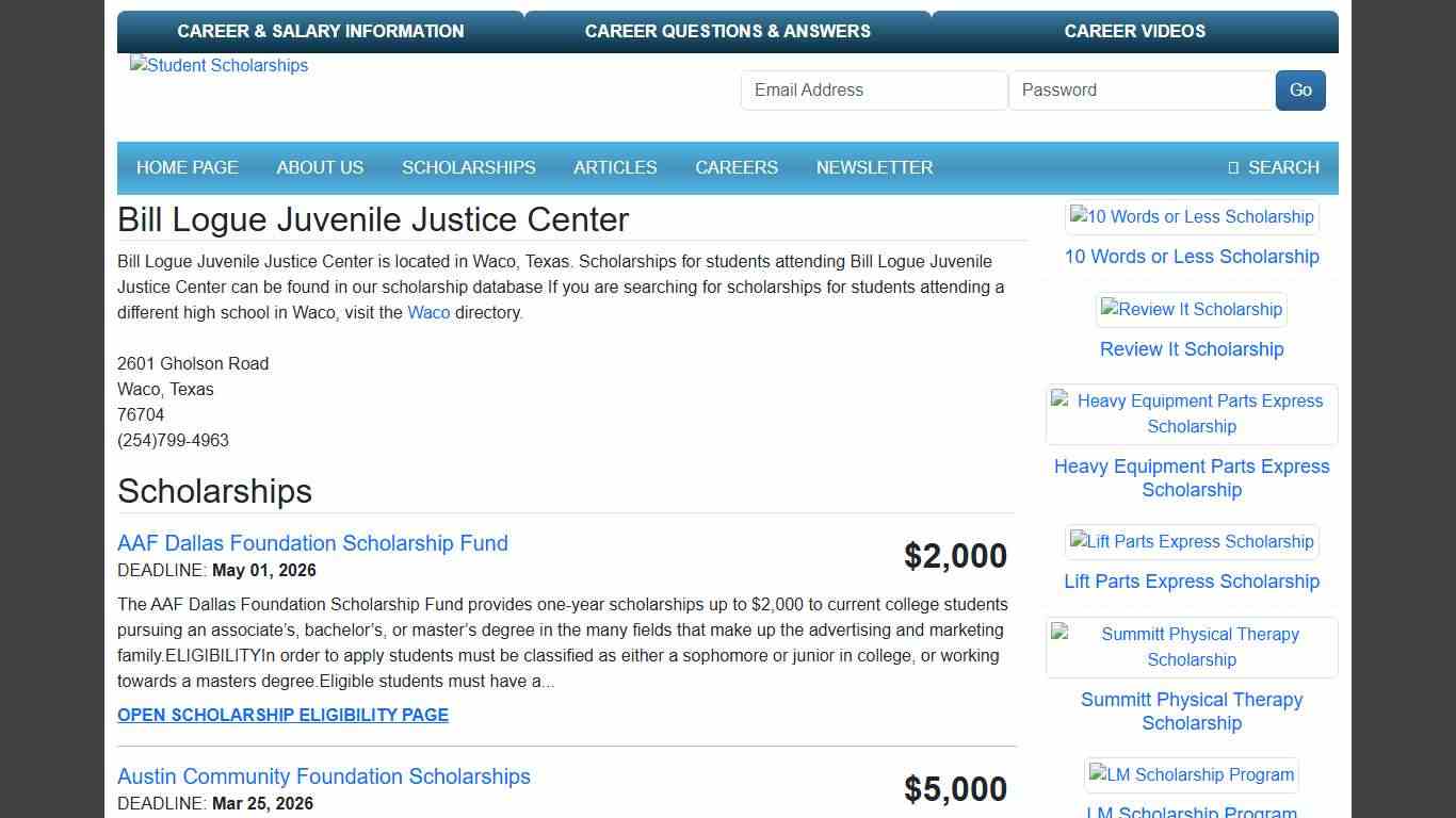 Bill Logue Juvenile Justice Center Scholarships